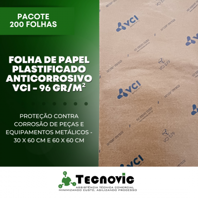 Folha de Papel Plastificado Anticorrosivo VCI - 96 GR/M²  Pacotes com 200 Folhas