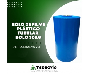Rolo De Filme Plástico Tubular Sanfonado Anticorrosivo VCI - 30Kg - Cor Azul Transparente 