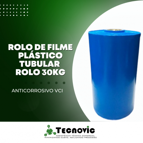 Rolo De Filme Plástico Tubular Sanfonado Anticorrosivo VCI - 30Kg - Cor Azul Transparente 